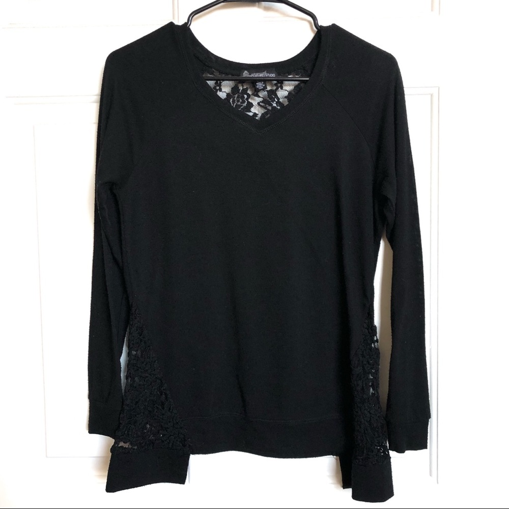 Signature Studio black long sleeve with lace top